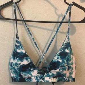 New Tie Dye Ocean Blue Triangle Bikini Top Medium